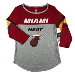 Miami Heat Shirt Womens Medium Gray Red NBA Basketball UNK Colorblock 3/4 Sleeve